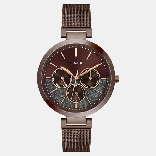 Timex TWEL14507 Women’s Brown Dial Analog Watch waith Stainless Steel Strap