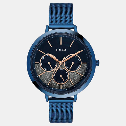 Timex TWEL14508 Women’s Blue Dial Analog Watch with Stainless Steel Strap
