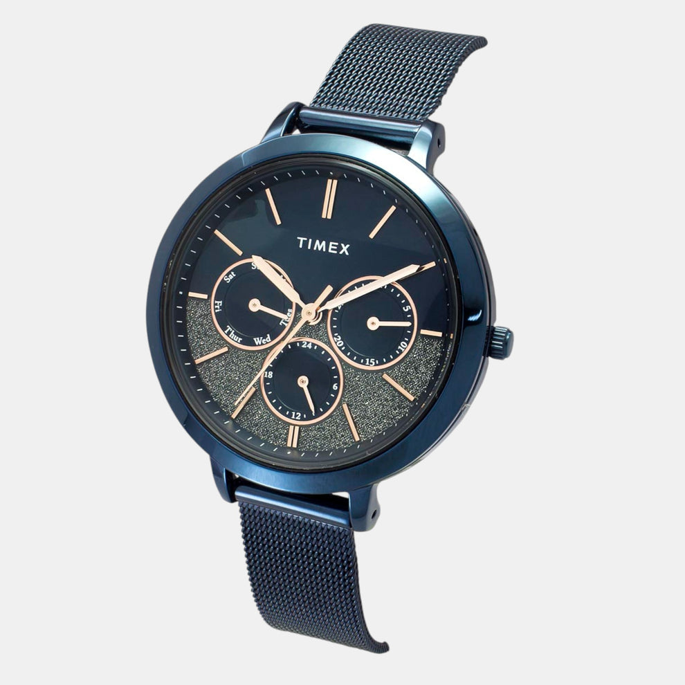 Timex TWEL14508 Women’s Blue Dial Analog Watch with Stainless Steel Strap