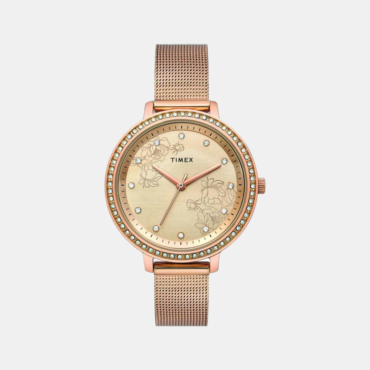 Timex TWEL14701 Analog Quartz Watch for Women – Rose Gold Dial, Rose Gold Stainless Steel Bracelet