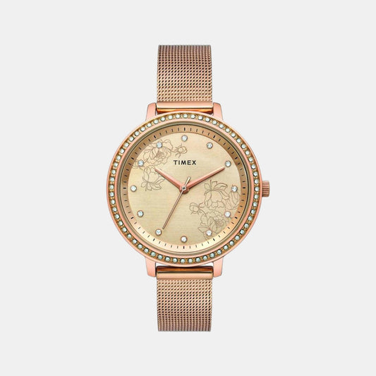 Timex TWEL14701 Analog Quartz Watch for Women – Rose Gold Dial, Rose Gold Stainless Steel Bracelet