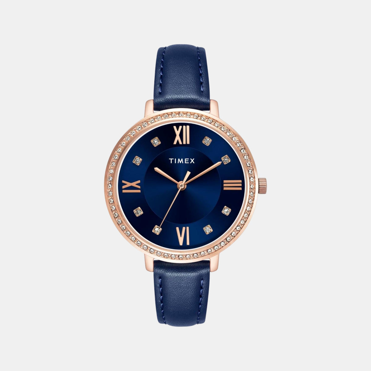 Timex TWEL14712 Blue Dial Analog Leather Strap Women Watch – Round Case, Quartz Movement