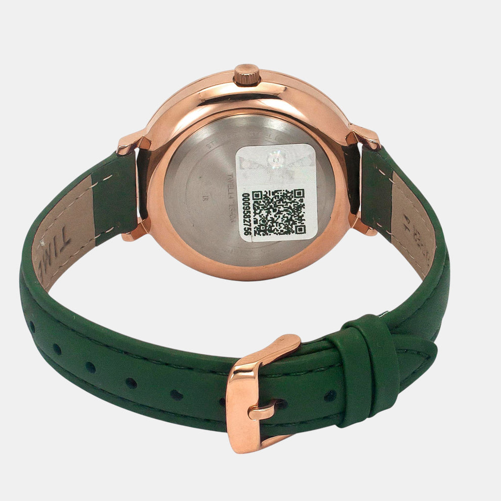 Timex TWEL14713 Women’s Green Dial Quartz Analog Round Leather Strap Watch