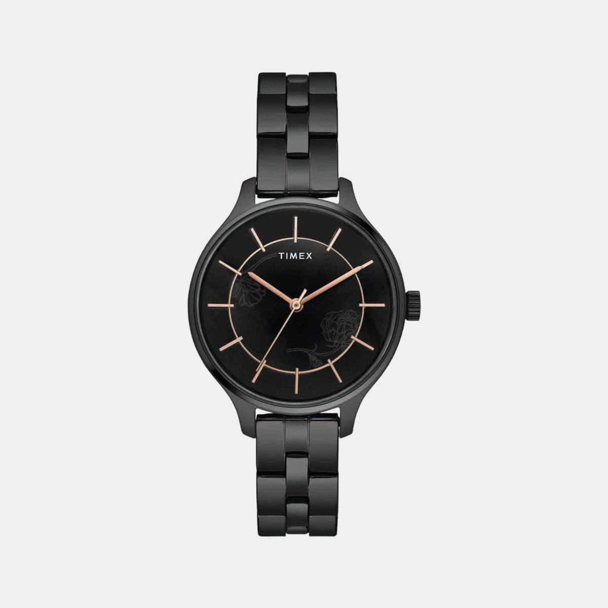 Timex TWEL14809 Black Stainless Steel Bracelet Analog Women Watch – Black Dial, Round Case, Quartz Movement