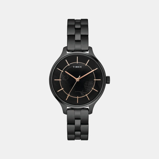 Timex TWEL14809 Black Stainless Steel Bracelet Analog Women Watch – Black Dial, Round Case, Quartz Movement