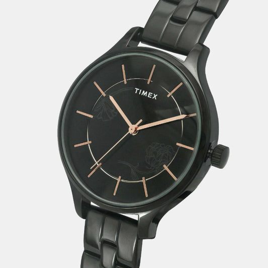 Timex TWEL14809 Black Stainless Steel Bracelet Analog Women Watch – Black Dial, Round Case, Quartz Movement