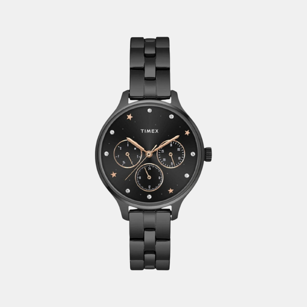 Timex TWEL14816 Black Dial Stainless Steel Bracelet Analog Women Watch – Round Case, Quartz Movement
