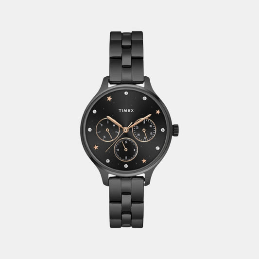 Timex TWEL14816 Black Dial Stainless Steel Bracelet Analog Women Watch – Round Case, Quartz Movement