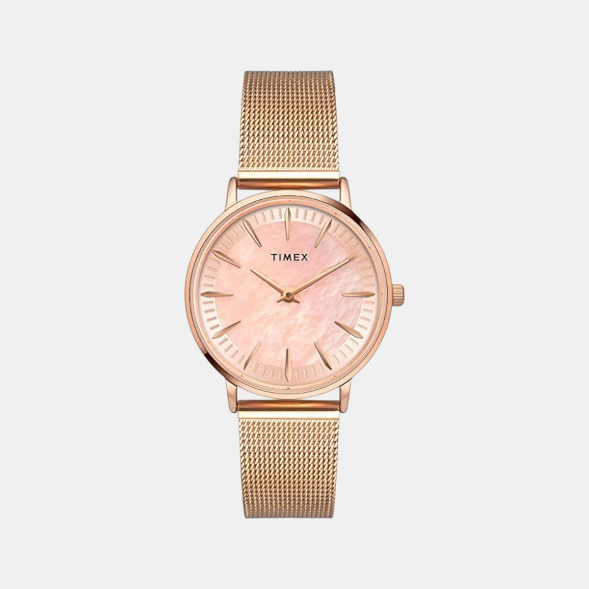Timex TWEL15607 Mother of Pearl Dial Stainless Steel Women Watch – Round Case, Quartz Movement