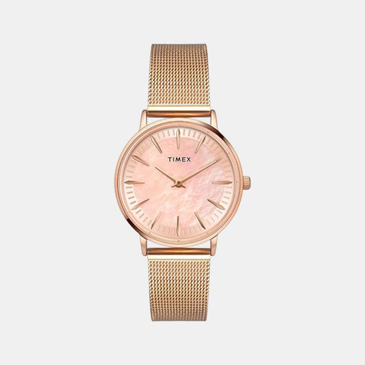 Timex TWEL15607 Mother of Pearl Dial Stainless Steel Women Watch – Round Case, Quartz Movement