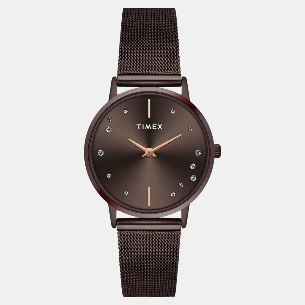 Timex TWEL15619 Women’s Brown Dial Quartz Analog Round Stainless Steel Strap Watch
