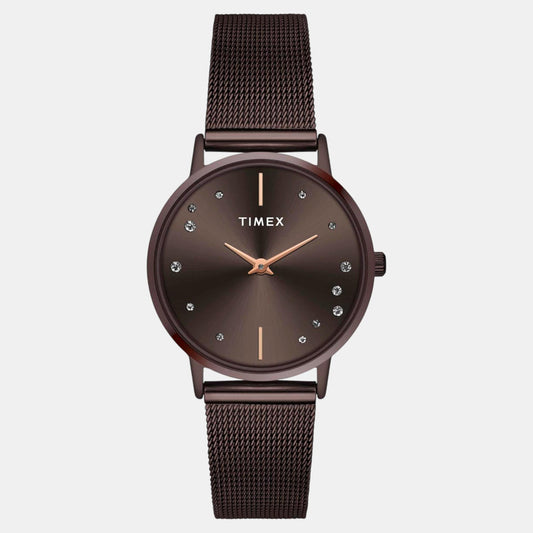 Timex TWEL15619 Women’s Brown Dial Quartz Analog Round Stainless Steel Strap Watch