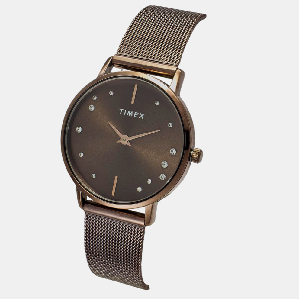 Timex TWEL15619 Women’s Brown Dial Quartz Analog Round Stainless Steel Strap Watch
