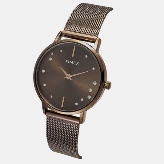 Timex TWEL15619 Women’s Brown Dial Quartz Analog Round Stainless Steel Strap Watch