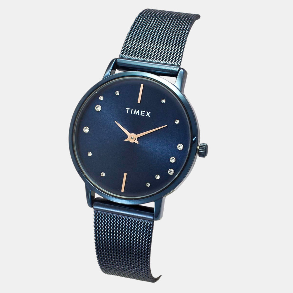 Timex TWEL15620 Women’s Blue Dial Analog Watch with Stainless Steel Strap