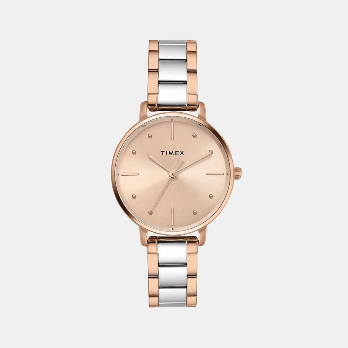 Timex TWEL15826 Quartz Analog Rose Gold Round Dial Two-Tone Stainless Steel Bracelet Watch For Female