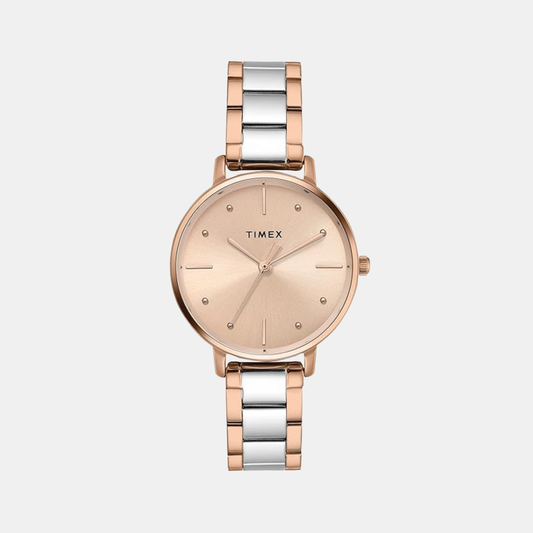 Timex TWEL15826 Quartz Analog Rose Gold Round Dial Two-Tone Stainless Steel Bracelet Watch For Female