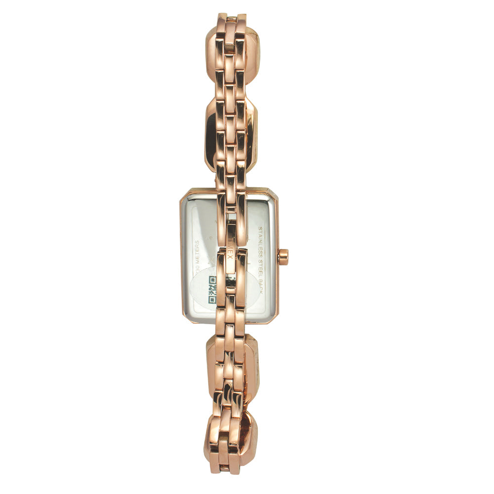 Timex TWEL16905 Quartz Analog Silver Rectangular Dial Rose Gold-Tone Brass Bracelet Watch For Female