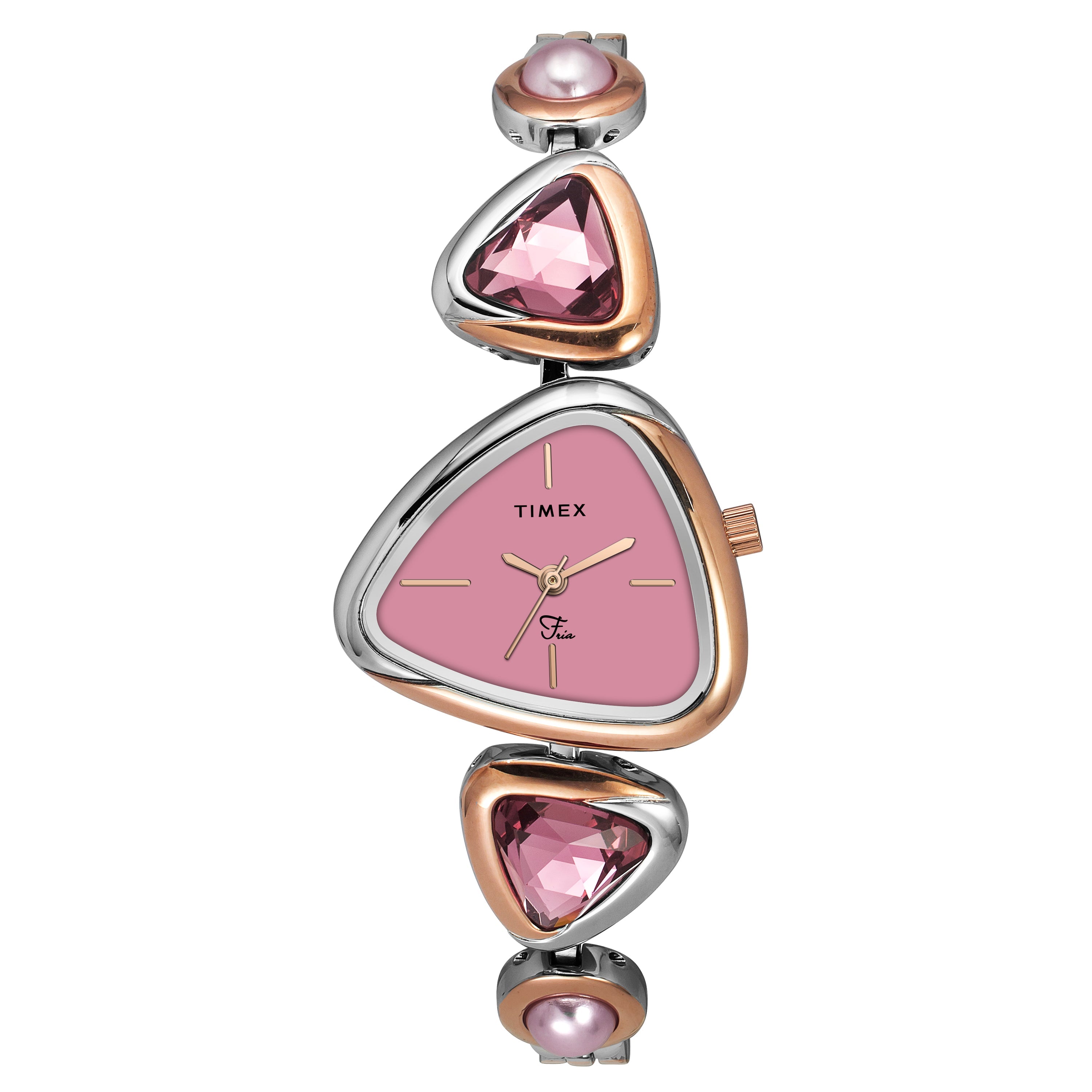 Timex TWEL17700 Fria Quartz Analog Pink Triangle Dial Rose Gold Brass Women's Watch