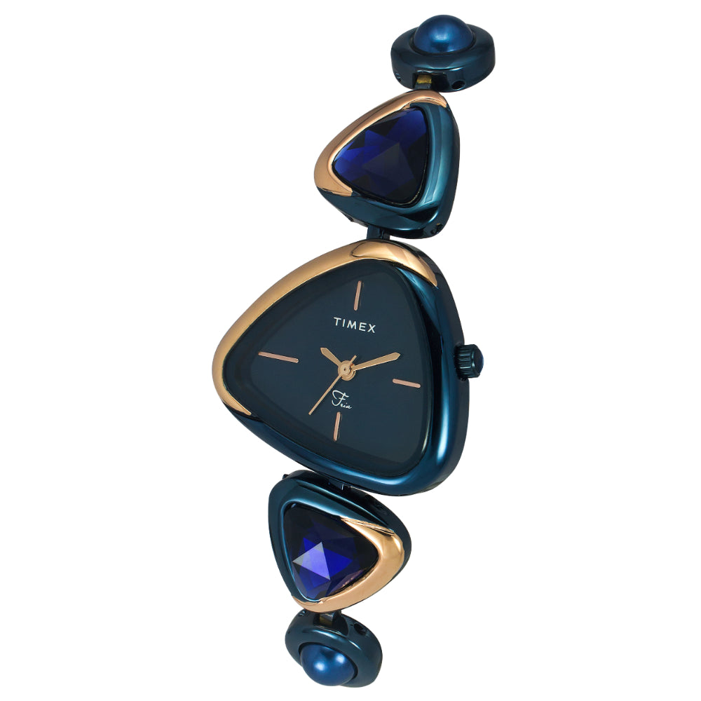 Timex TWEL17702 Quartz Analog Blue Triangle Dial Two-Tone Brass Bracelet Watch For Female