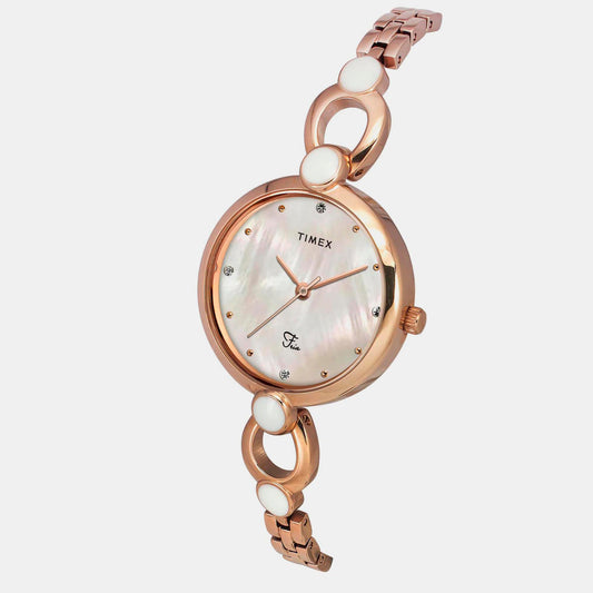 Timex TWEL18102 Fria Women Quartz Mother‑of‑Pearl Dial Analog Watch – Round Case, Brass Strap