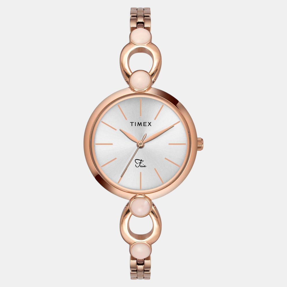 Timex TWEL18105 Women’s Silver Dial Quartz Analog Round Stainless Steel Watch
