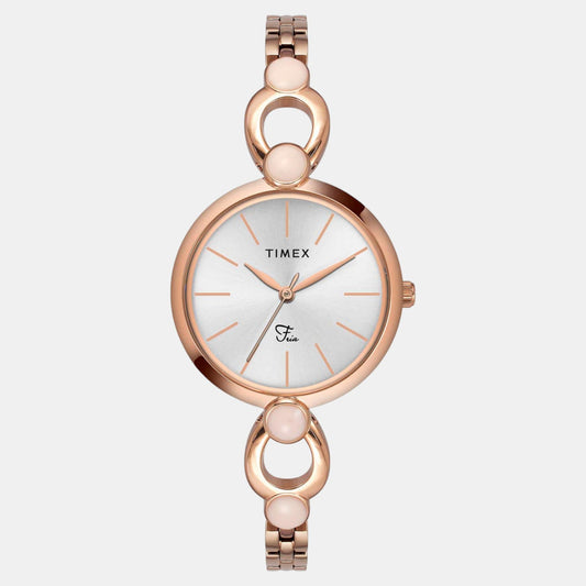Timex TWEL18105 Women’s Silver Dial Quartz Analog Round Stainless Steel Watch
