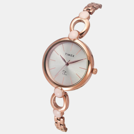 Timex TWEL18105 Women’s Silver Dial Quartz Analog Round Stainless Steel Watch