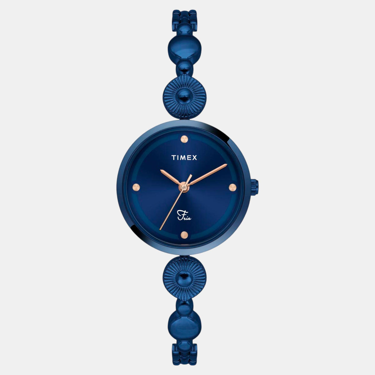 Timex TWEL18205 Blue Dial Brass Bracelet Analog Women Watch – Round Case, Quartz Movement