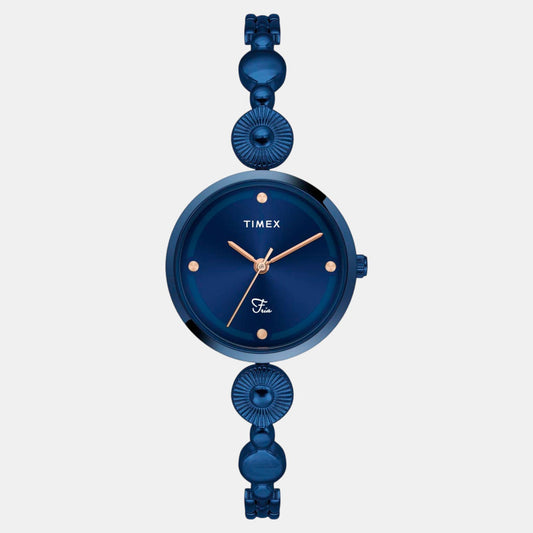 Timex TWEL18205 Blue Dial Brass Bracelet Analog Women Watch – Round Case, Quartz Movement