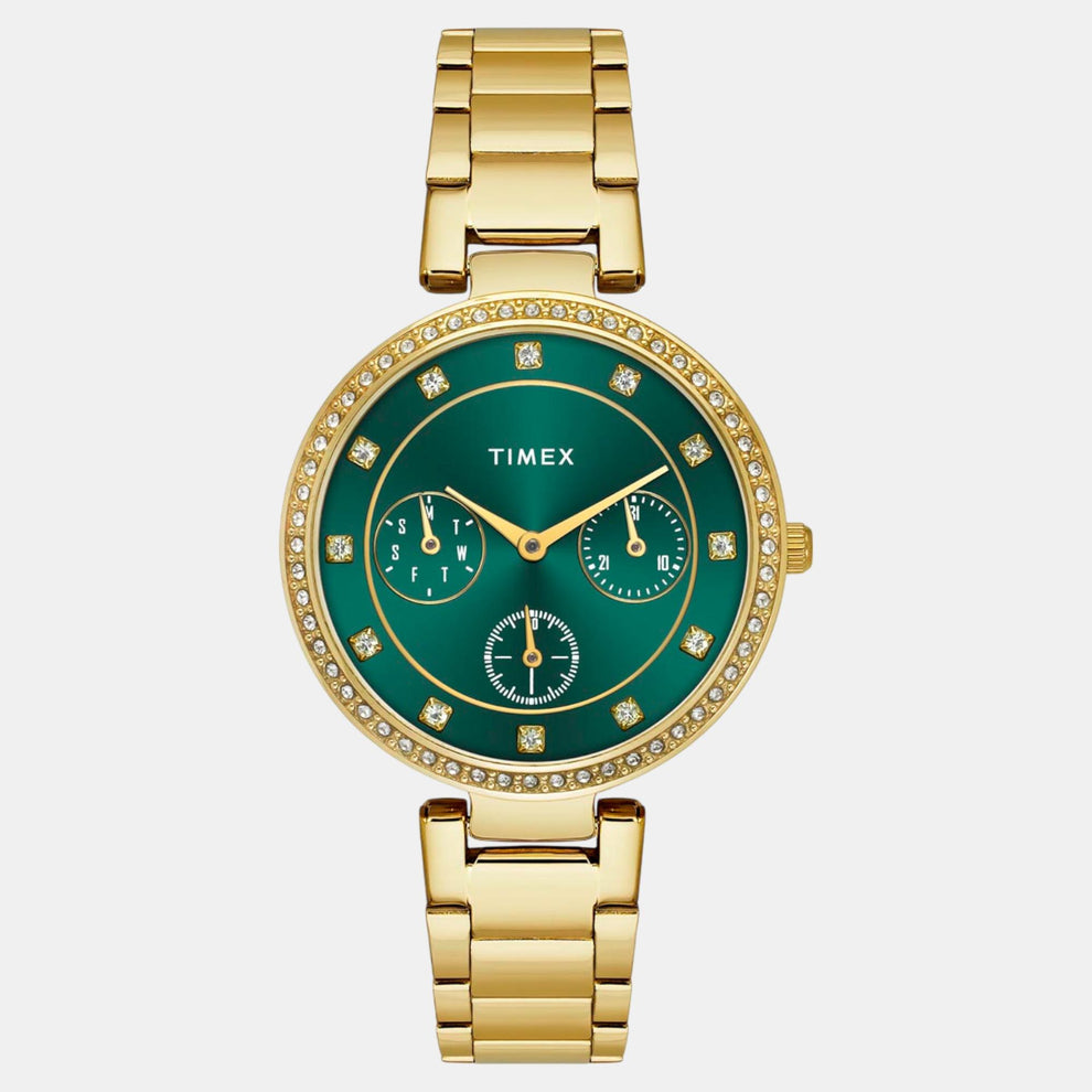 Timex TWEL18700 Women’s Green Dial Quartz Analog Round Stainless Steel Bracelet Watch