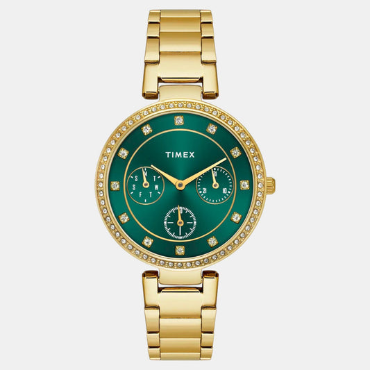 Timex TWEL18700 Women’s Green Dial Quartz Analog Round Stainless Steel Bracelet Watch
