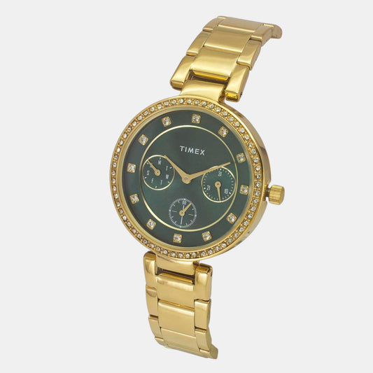 Timex TWEL18700 Women’s Green Dial Quartz Analog Round Stainless Steel Bracelet Watch