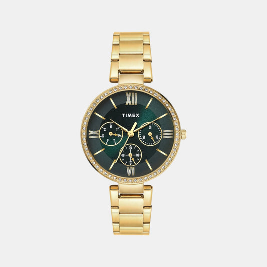 Timex TWEL18708 Women’s Green Dial Quartz Analog Round Gold Stainless Steel Watch