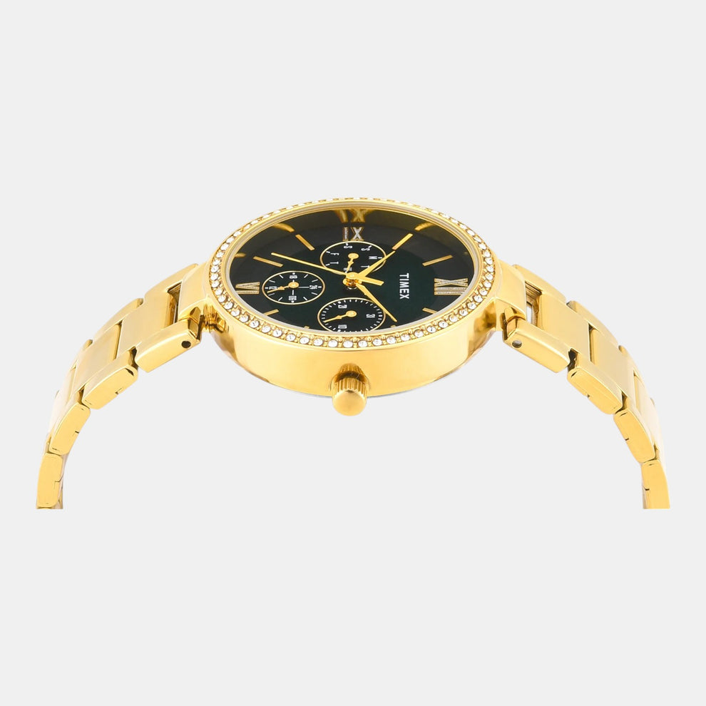 Timex TWEL18708 Women’s Green Dial Quartz Analog Round Gold Stainless Steel Watch