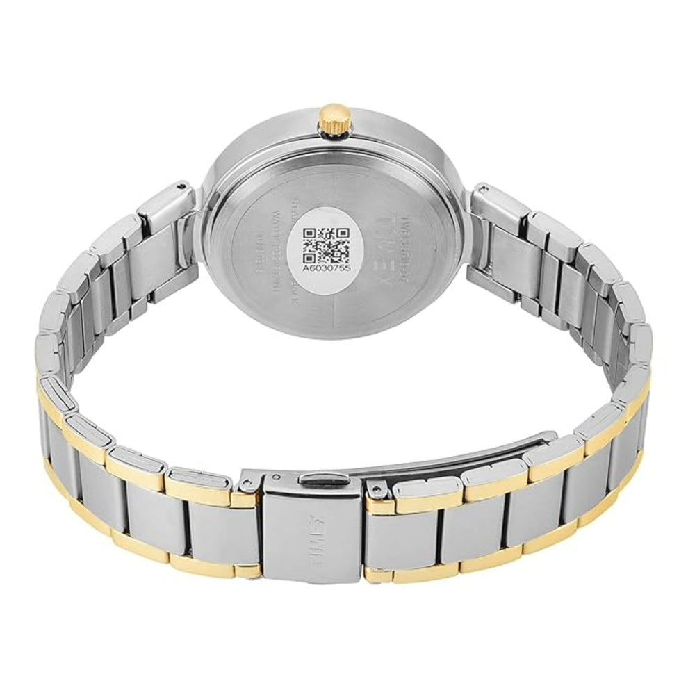 Timex TWEL18710 Green Round Dial Analog Watch for Women – Two-Tone Stainless Steel Strap, 35 MM Case