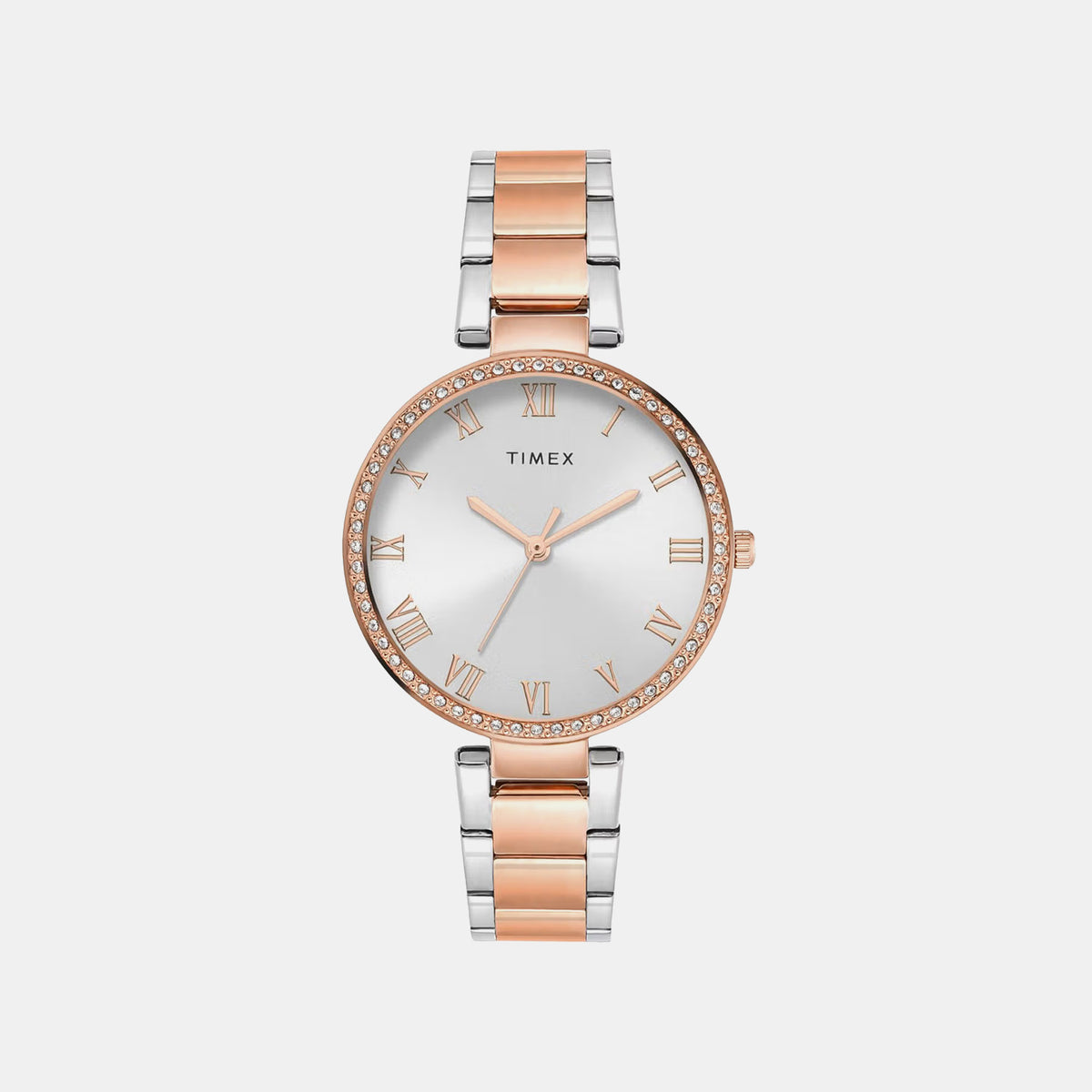 Timex TWEL18717 Quartz Analog Silver Round Dial Two-Tone Stainless Steel Bracelet Watch For Female