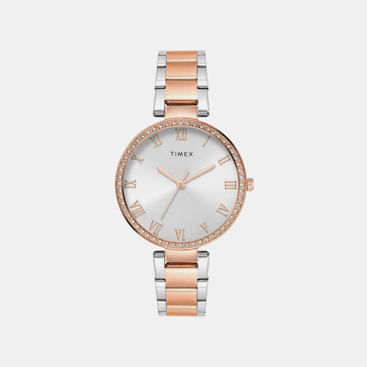 Timex TWEL18717 Quartz Analog Silver Round Dial Two-Tone Stainless Steel Bracelet Watch For Female