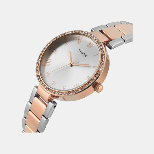 Timex TWEL18717 Quartz Analog Silver Round Dial Two-Tone Stainless Steel Bracelet Watch For Female