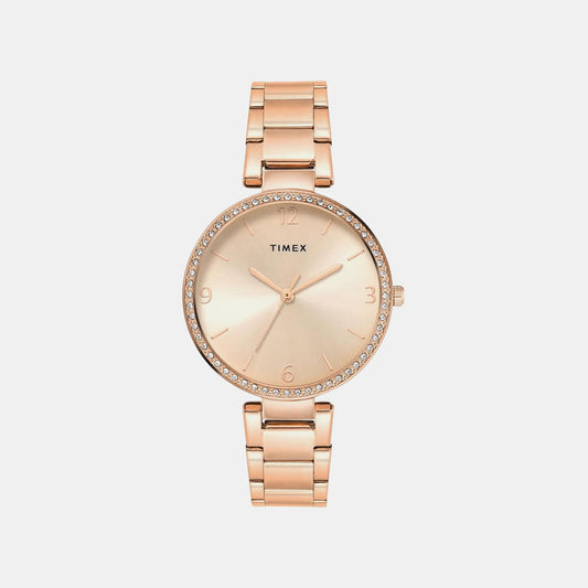 Timex TWEL18718 Quartz Analog Rose-Gold Round Dial Stainless Steel Bracelet Watch For Female
