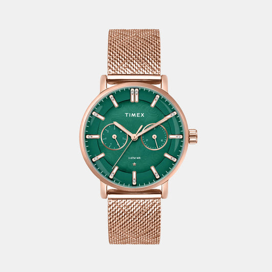 Timex TWEL20302 Women’s Green Dial Quartz Analog Round Stainless Steel Watch