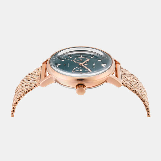 Timex TWEL20302 Women’s Green Dial Quartz Analog Round Stainless Steel Watch
