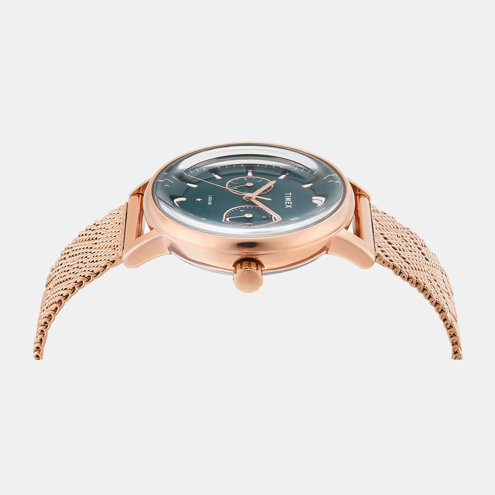 Timex TWEL20302 Women’s Green Dial Quartz Analog Round Stainless Steel Watch