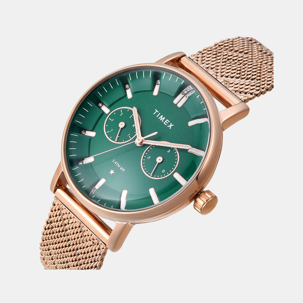 Timex TWEL20302 Women’s Green Dial Quartz Analog Round Stainless Steel Watch
