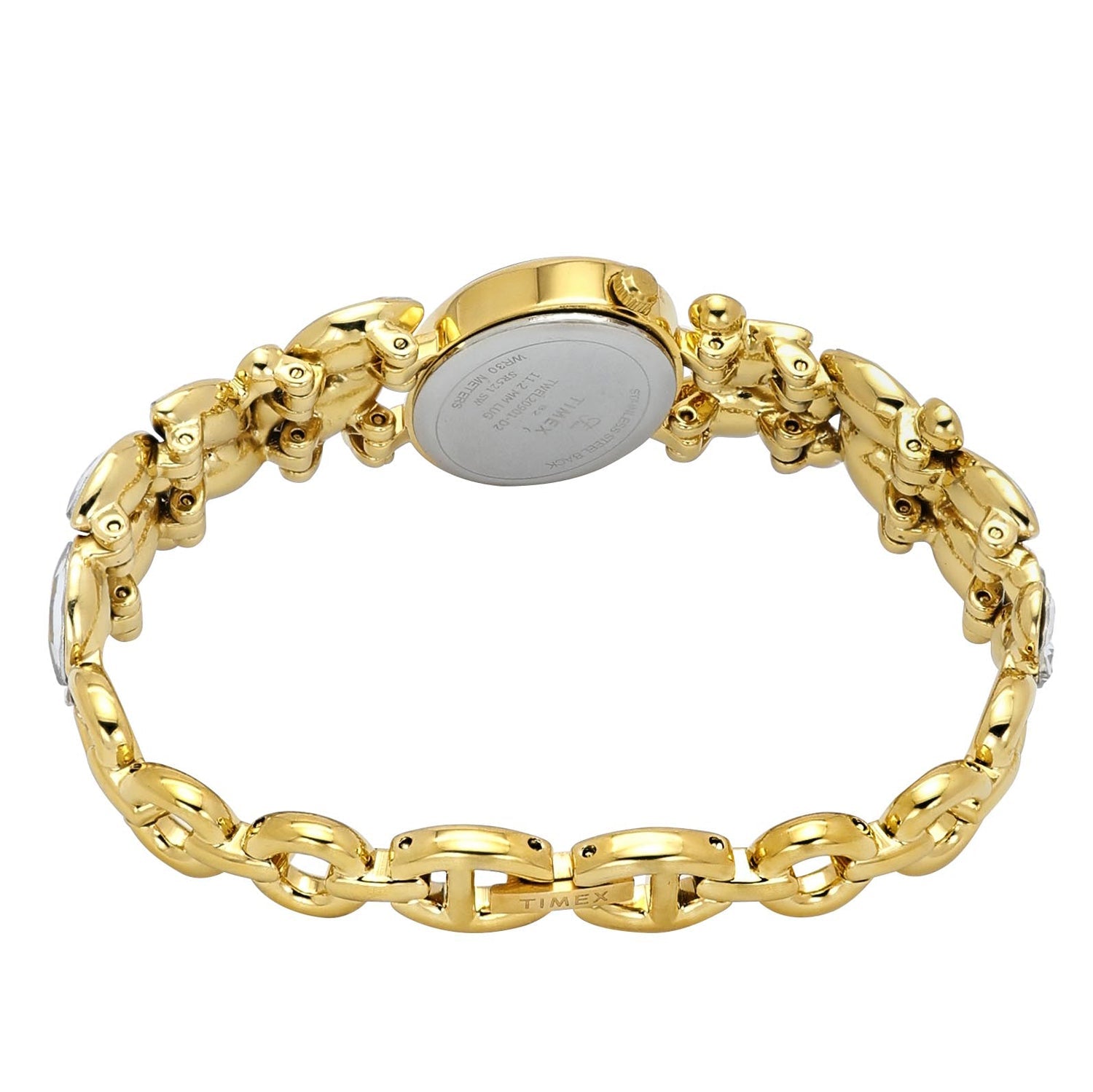 Timex TWEL20901 Quartz Analog Mother-of-Pearl White Oval Dial Gold-Tone Brass Bracelet Watch For Female