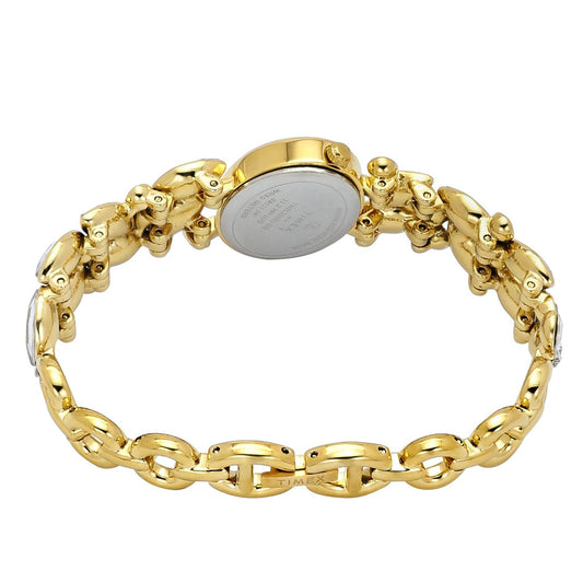 Timex TWEL20901 Quartz Analog Mother-of-Pearl White Oval Dial Gold-Tone Brass Bracelet Watch For Female