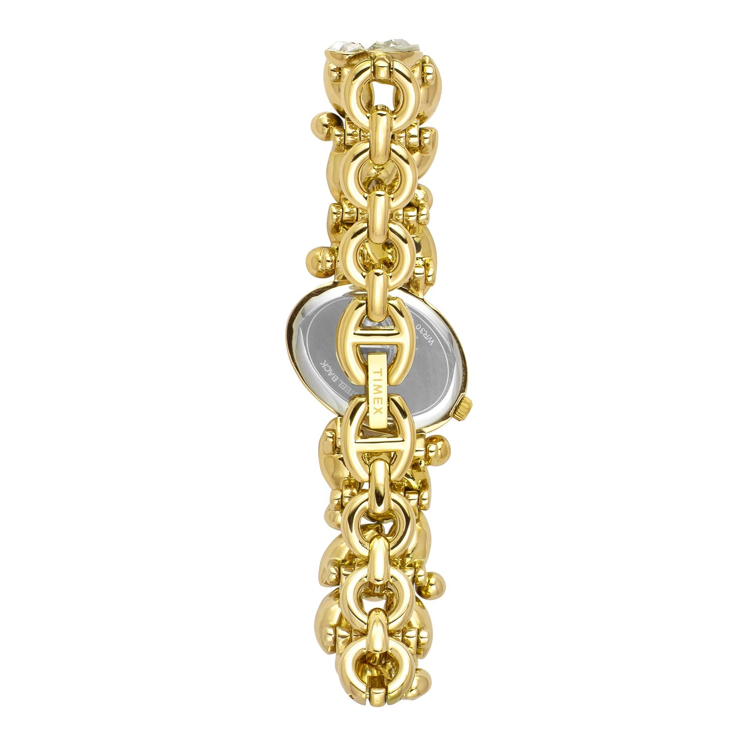 Timex TWEL20901 Quartz Analog Mother-of-Pearl White Oval Dial Gold-Tone Brass Bracelet Watch For Female