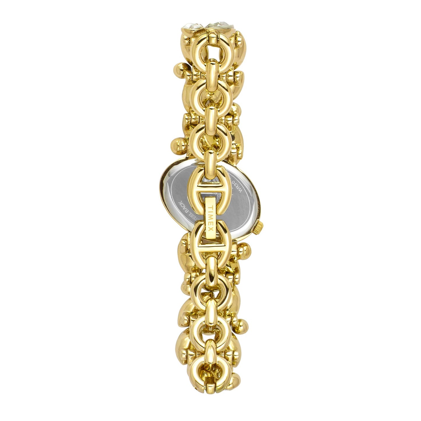 Timex TWEL20901 Quartz Analog Mother-of-Pearl White Oval Dial Gold-Tone Brass Bracelet Watch For Female