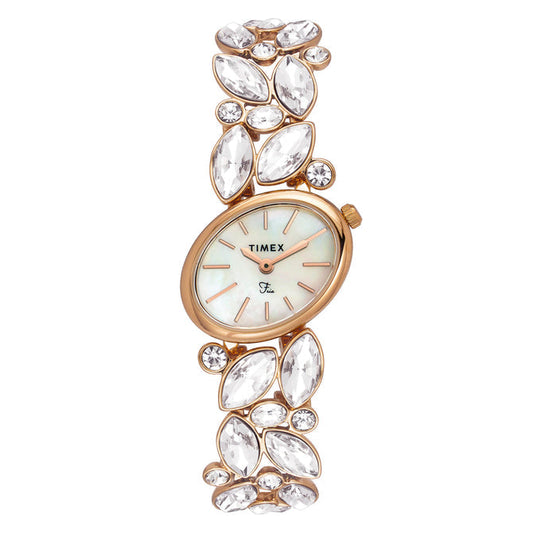 Timex TWEL20902 Fria Quartz Analog Mother of Pearl Oval Dial Rose Gold Brass Women's Watch