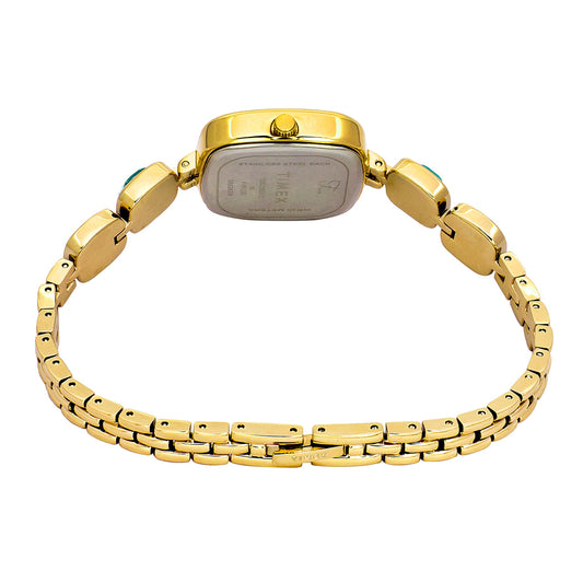 Timex TWEL21000 Quartz Analog Green Square Dial Gold-Tone Brass Bracelet Watch For Female